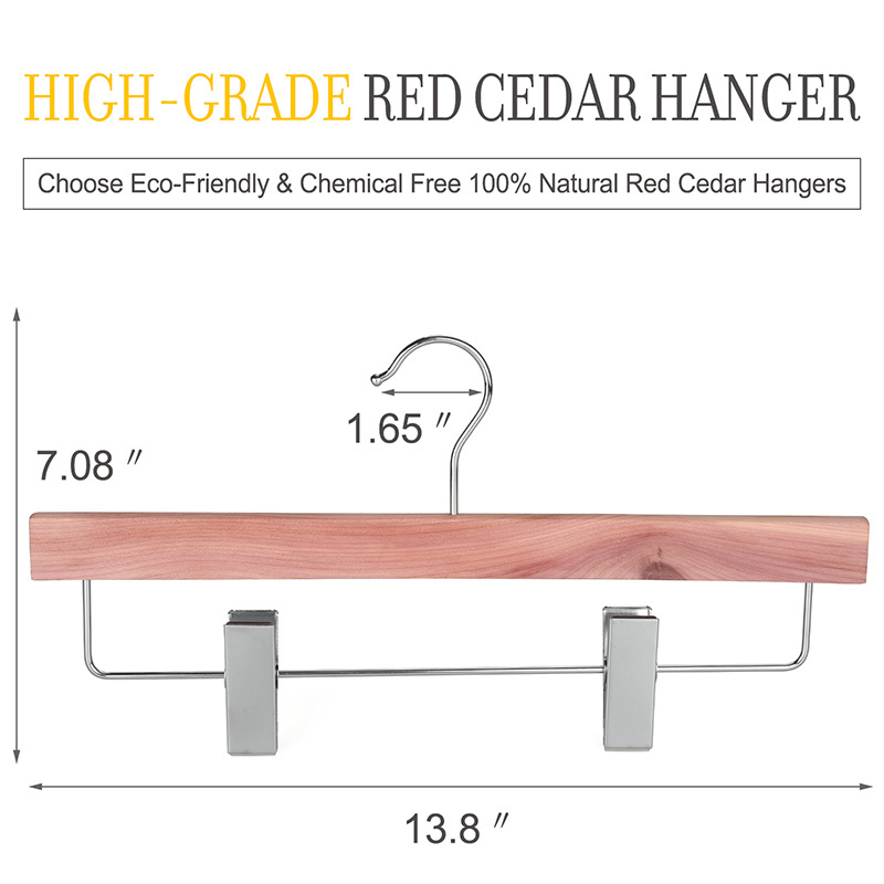 Aromatic Space Saving Wood Cedar Pants Hangers with 2 Adjustable Clips