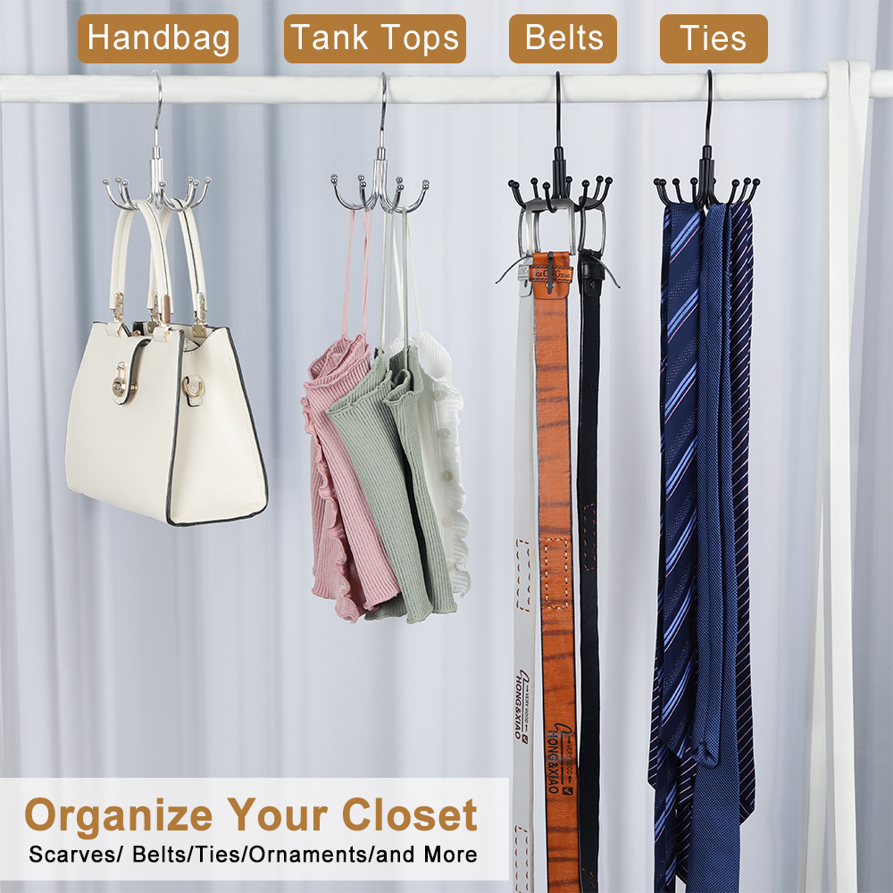 LINDON 2023 New Design Stainless Steel 8 Hooks Metal Rack Scarves Clothes Bags Shoes Hats Handbags Belt Tie Hanger for Closet