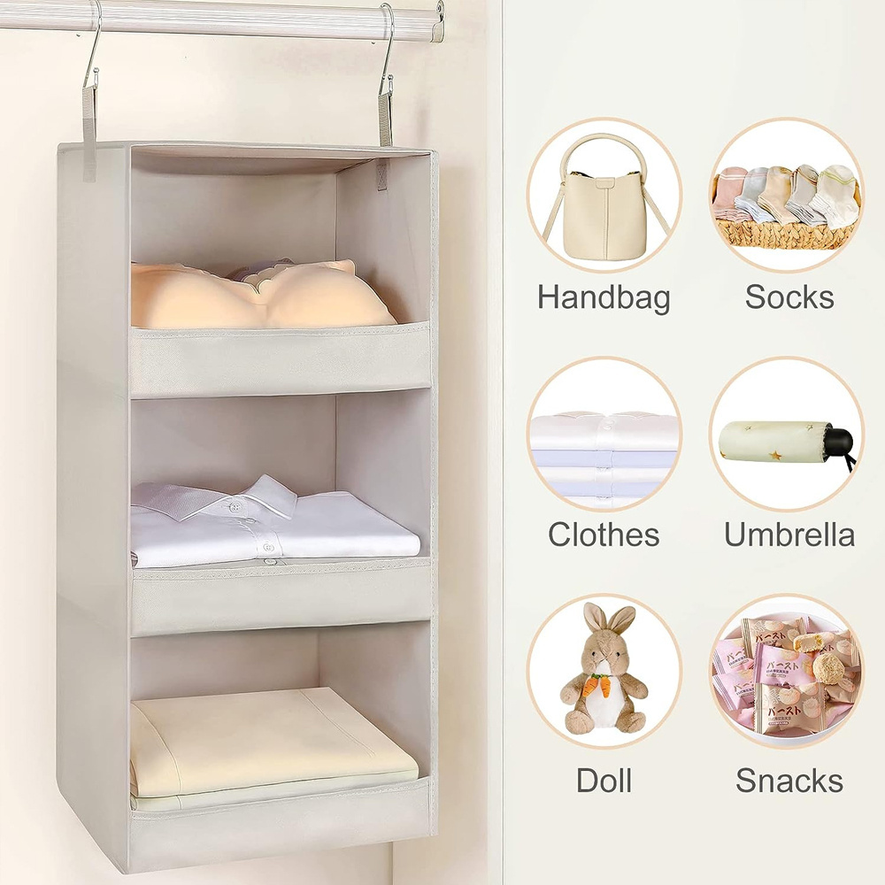 LINDON Upgraded Thickened Fabric Hanging Closet Shelves Collapsible Storage 3-Shelf Hanging Closet Organizer