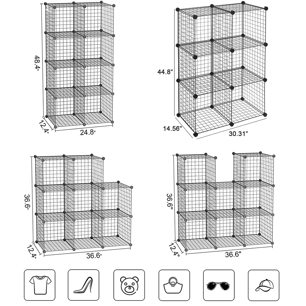 Lindon DIY Closet Cabinet 6-Cube Wire Storage Shelves Metal Grid Storage for Living Room, Home, Office