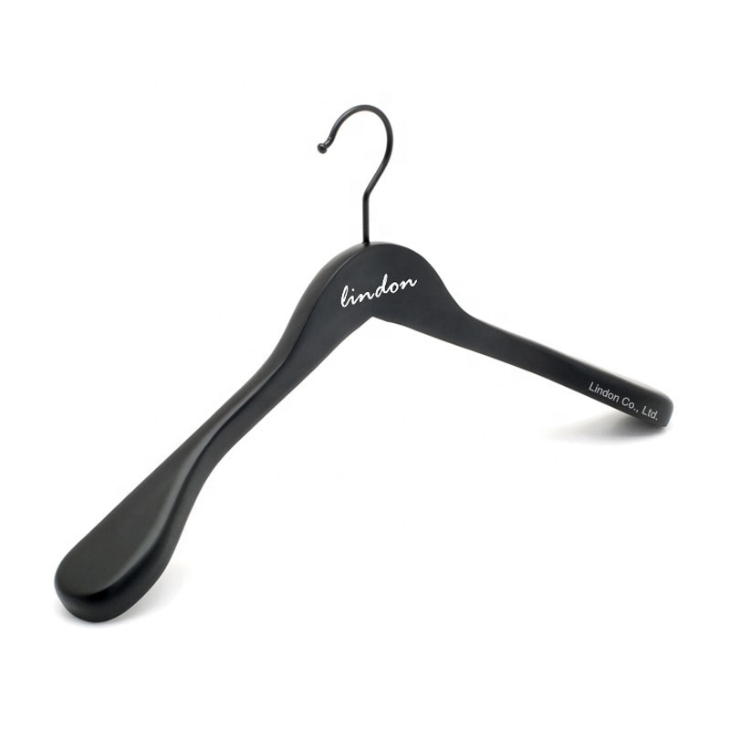 Lindon Clothing Hanger Custom LOGO Matt Black Wooden Brand Coat Suit Hangers for Clothes