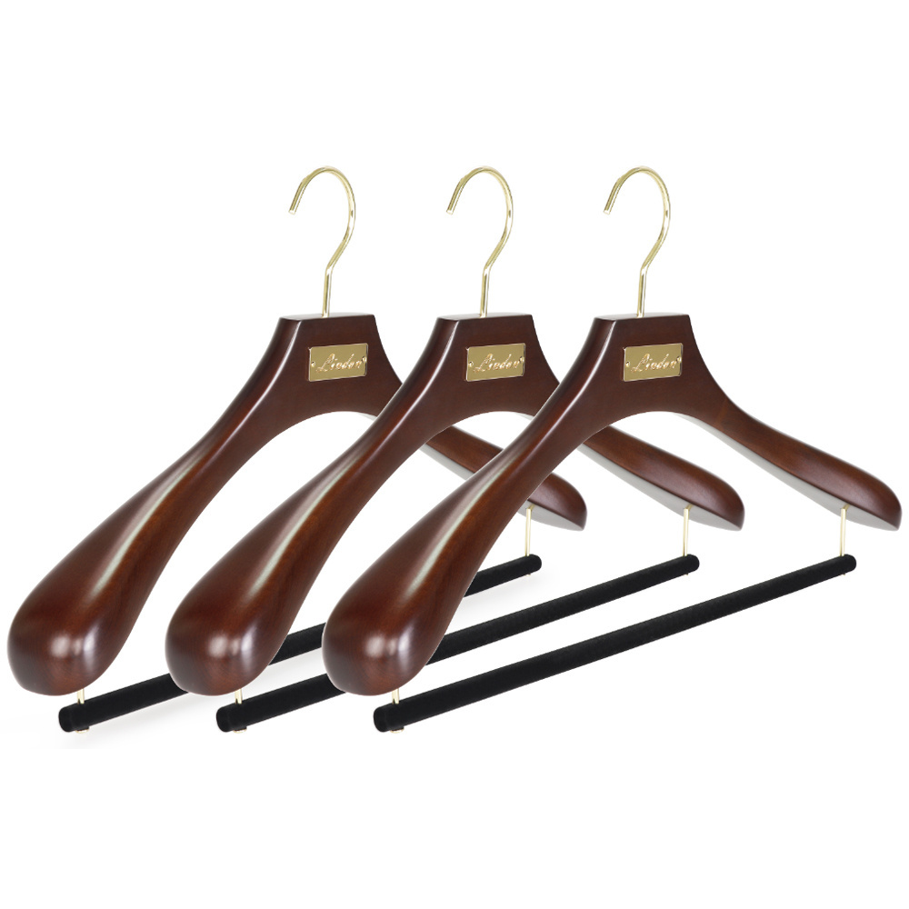 LINDON Premium Custom Logo Dark Walnut Stylish Luxury Wooden Coat Suit Jacket Clothes Hanger for Display