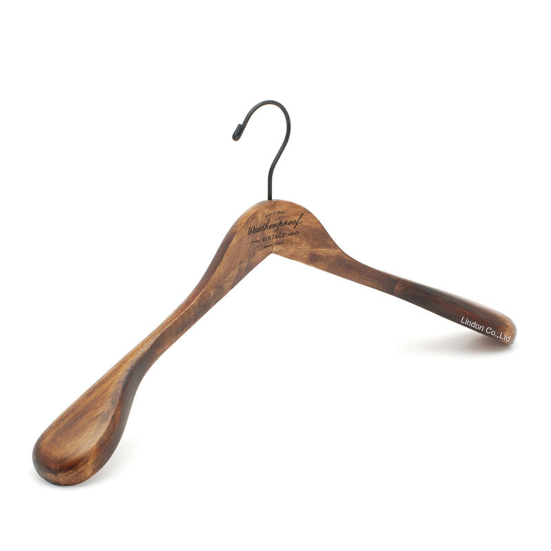 LINDON Custom Set Antique Dark Wooden Suit Clothes Hangers with Matt Black Hook