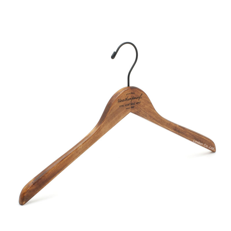 LINDON Custom Set Antique Dark Wooden Suit Clothes Hangers with Matt Black Hook