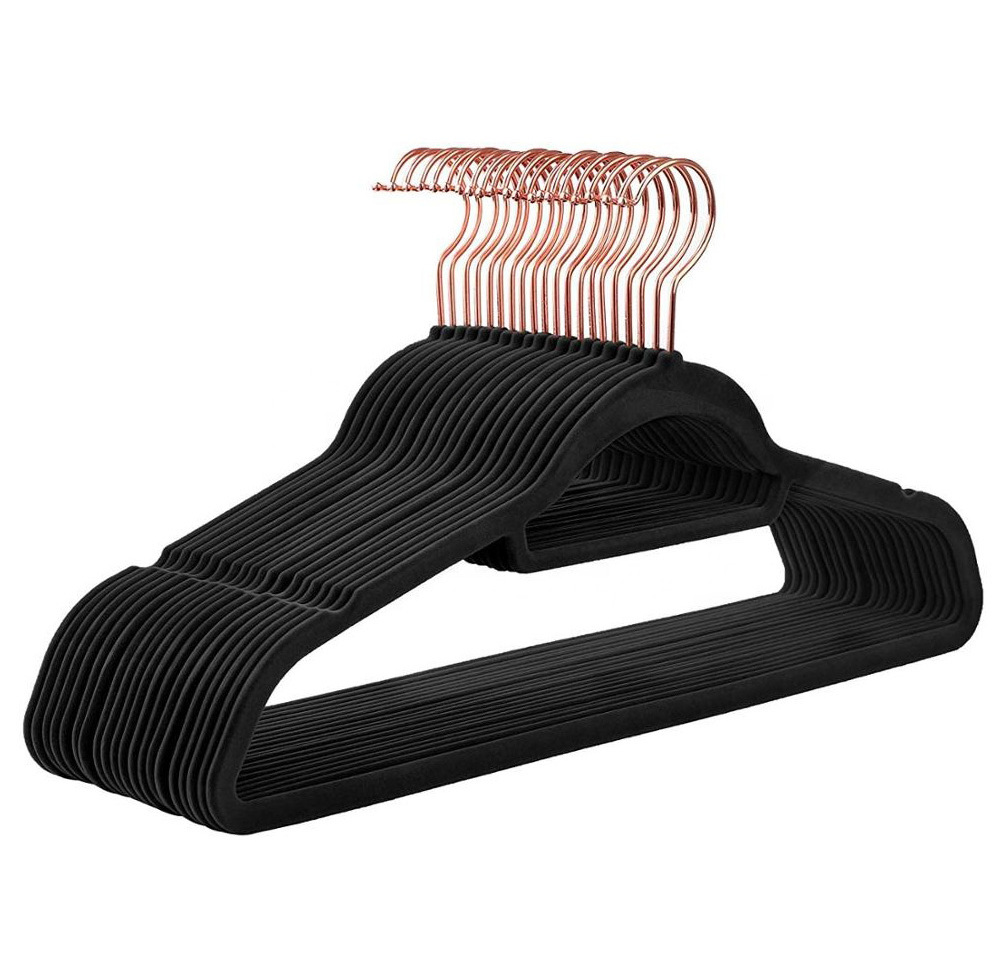 LINDON Wholesale Space Saving Flocking Rose Gold Hook Non-slip Hanger Custom Velvet Clothes Hangers Manufacture