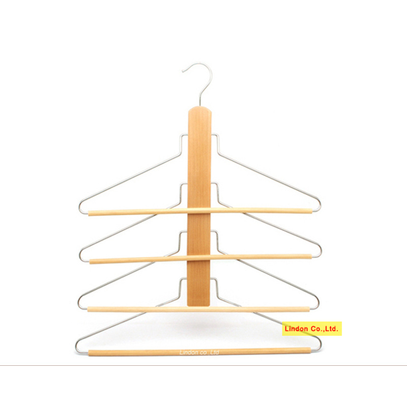 Garment Used Displsy 4 Square Bars Multi Layer Wooden Hanger Rack for Pants