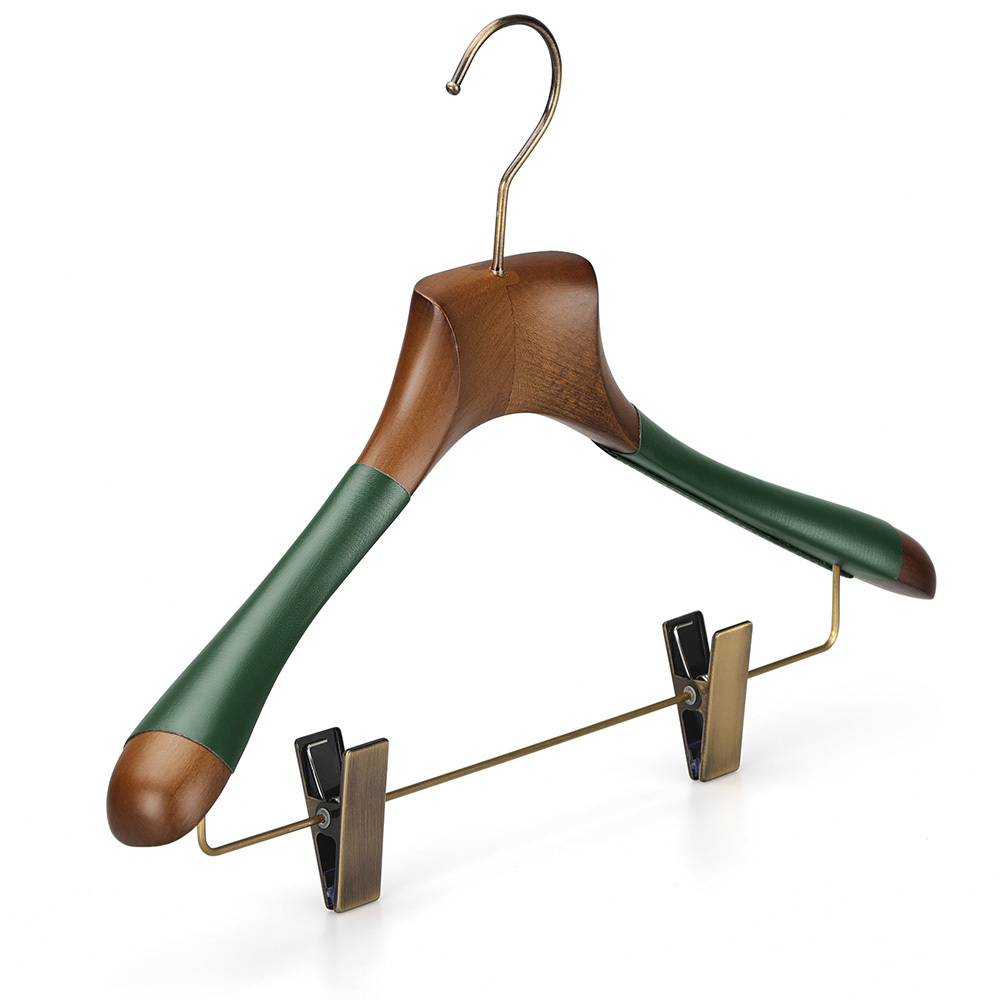 LINDON High Quality Wooden Clothing Hangers Custom Coat Leather wooden hanger