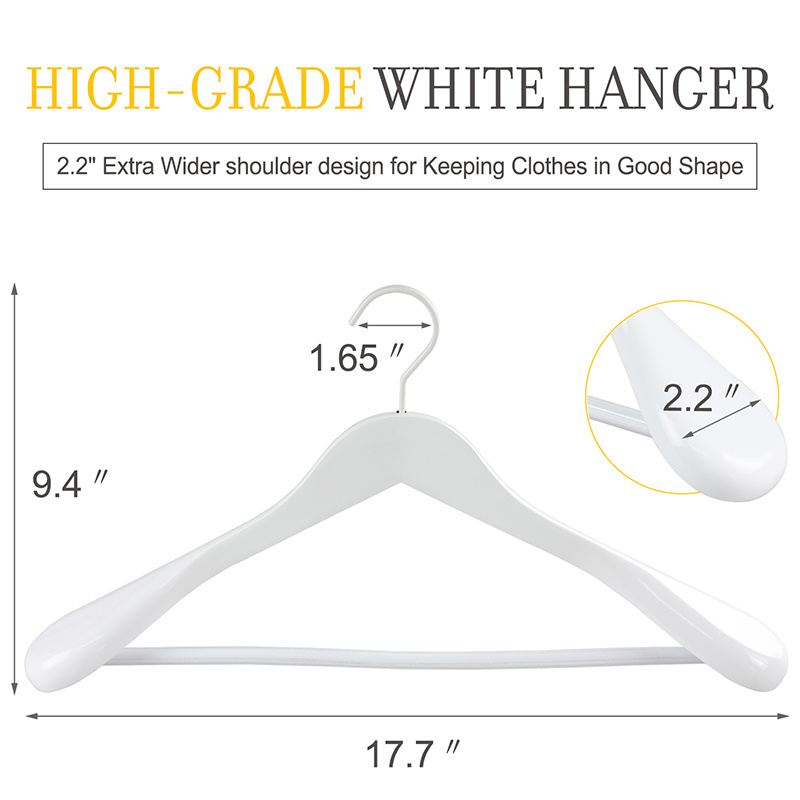 In Stock Hot Sale Extra-Wide Shoulder White Wooden Suits Hangers Clothing Rack