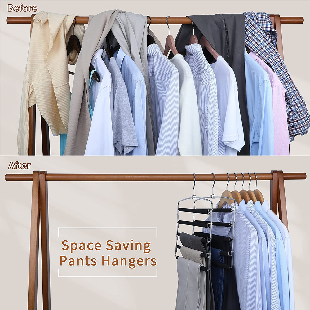 LINDON Space Saving Foam Padded Closet Storage Organizer Non Slip Multi Trouser Hanger Metal Hangers for Pants