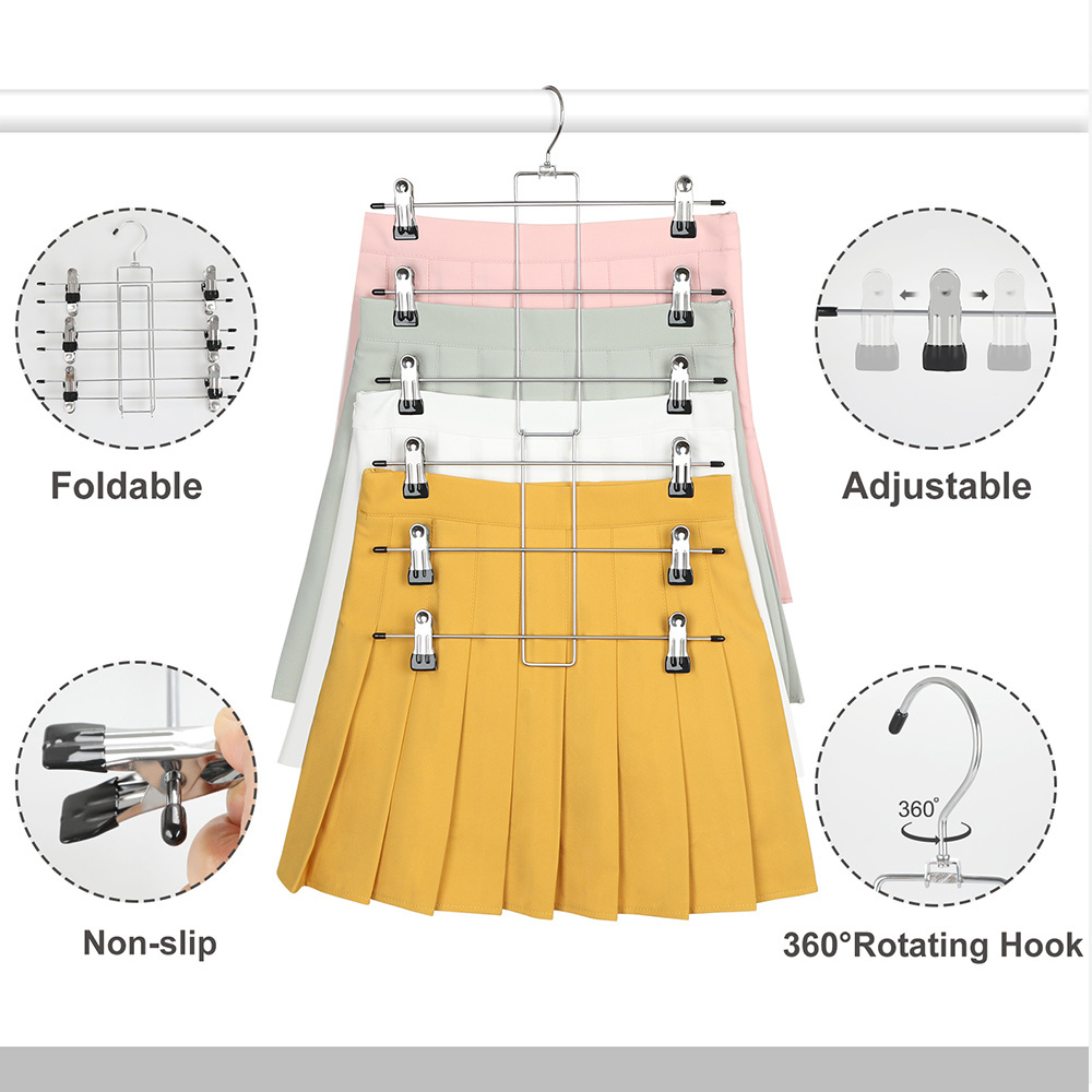 LINDON Premium 6 Tier Closet Organizers Foldable Multifunctional Magic Space Saving Pants Skirt Hangers with Clips