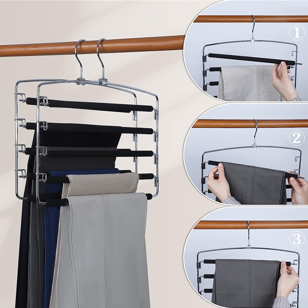 LINDON Space Saving Foam Padded Closet Storage Organizer Non Slip Multi Trouser Hanger Metal Hangers for Pants