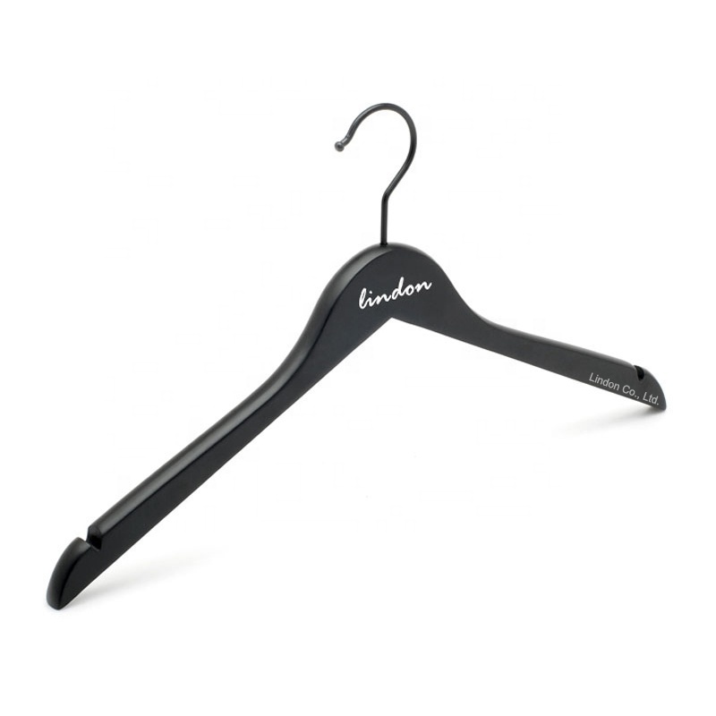 Lindon Clothing Hanger Custom LOGO Matt Black Wooden Brand Coat Suit Hangers for Clothes