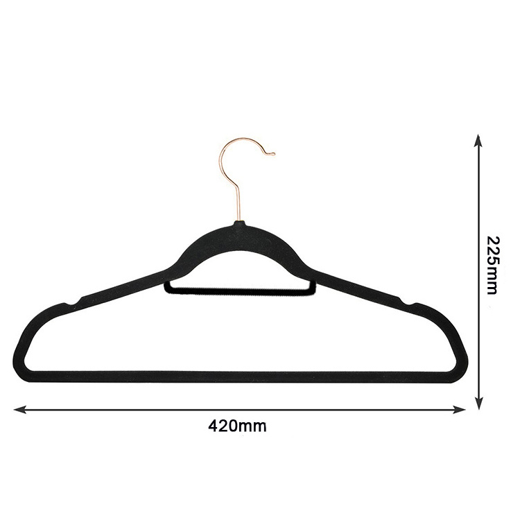 LINDON Wholesale Space Saving Flocking Rose Gold Hook Non-slip Hanger Custom Velvet Clothes Hangers Manufacture