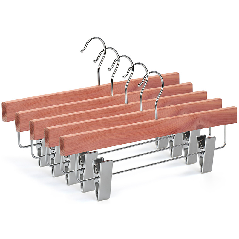 Aromatic Space Saving Wood Cedar Pants Hangers with 2 Adjustable Clips