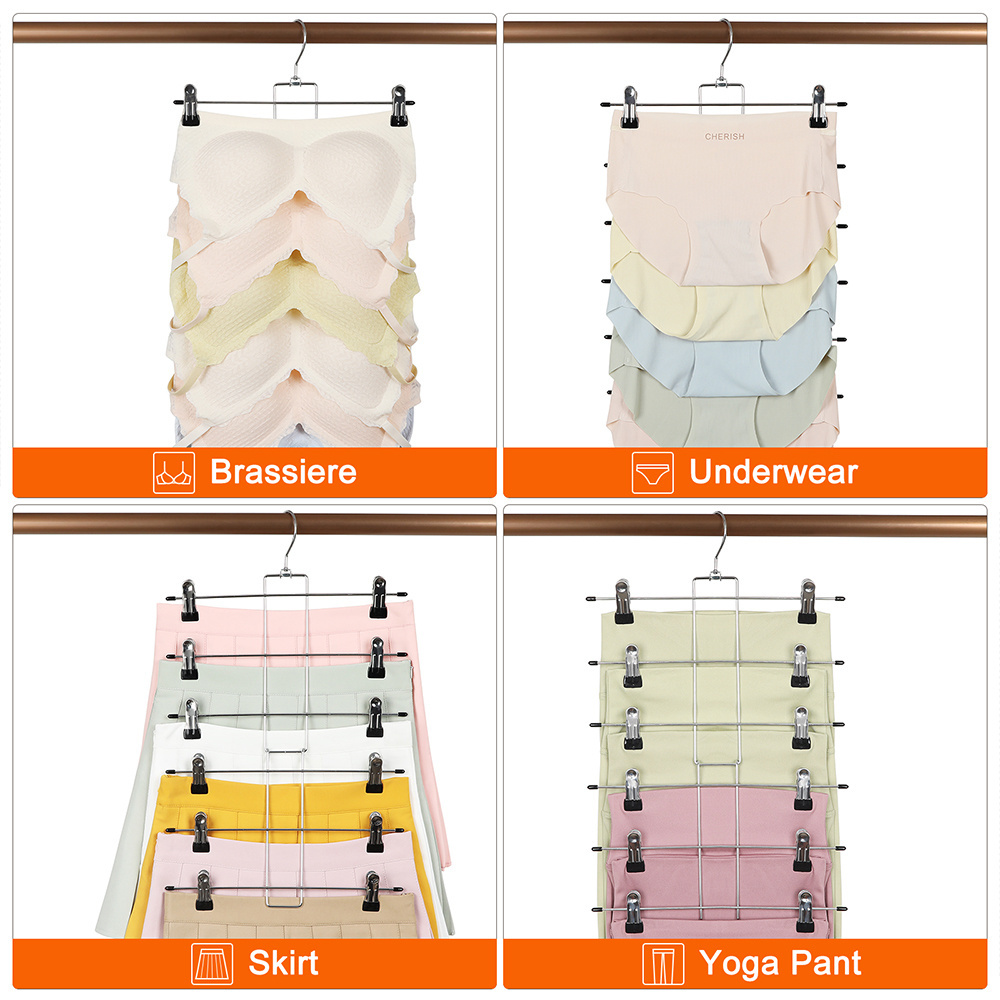 LINDON Premium 6 Tier Closet Organizers Foldable Multifunctional Magic Space Saving Pants Skirt Hangers with Clips