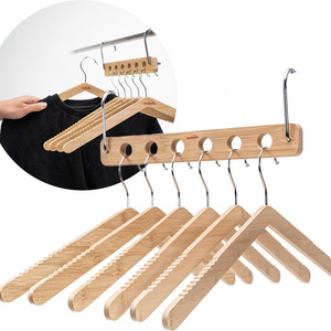 LINDON 6-In-1 Lipu Clothes Hanger Space Saving Anti-Slip Bamboo Material Closet Hanger for Wardrobe