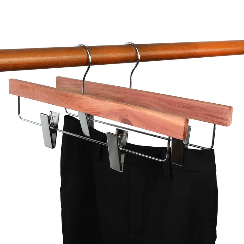 Aromatic Space Saving Wood Cedar Pants Hangers with 2 Adjustable Clips