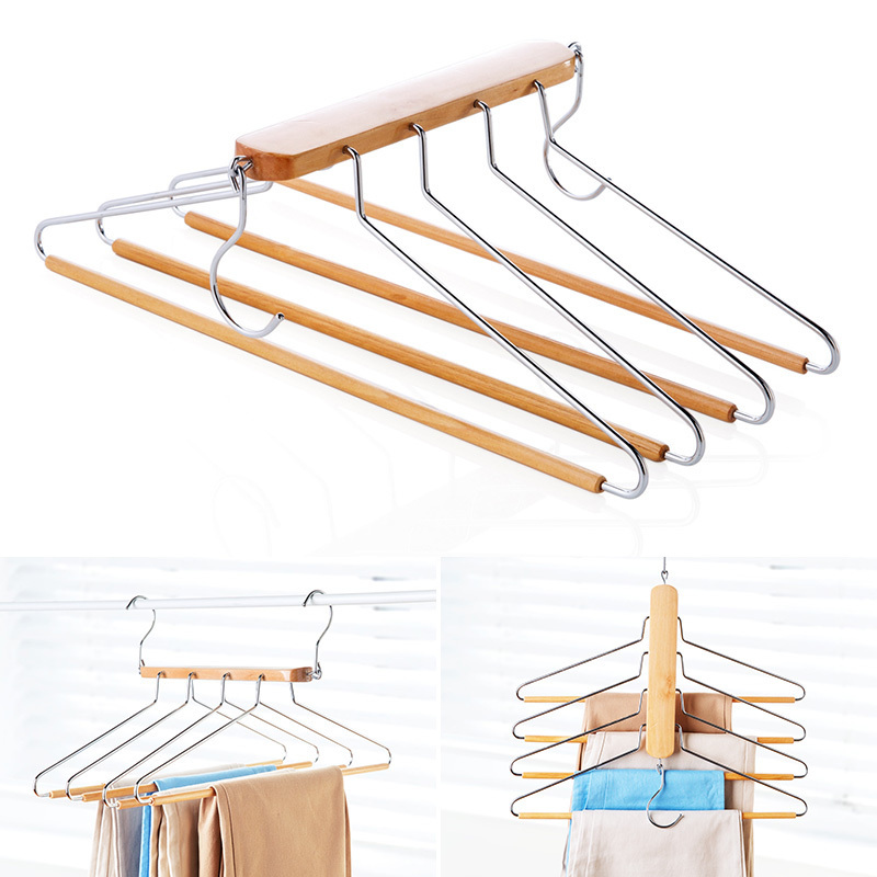 Garment Used Displsy 4 Square Bars Multi Layer Wooden Hanger Rack for Pants