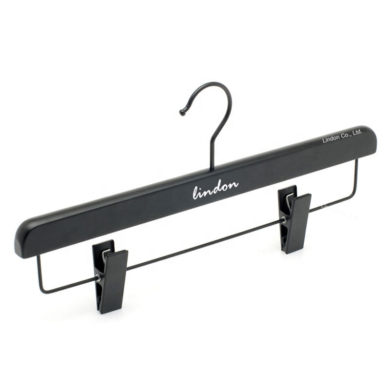 Lindon Clothing Hanger Custom LOGO Matt Black Wooden Brand Coat Suit Hangers for Clothes