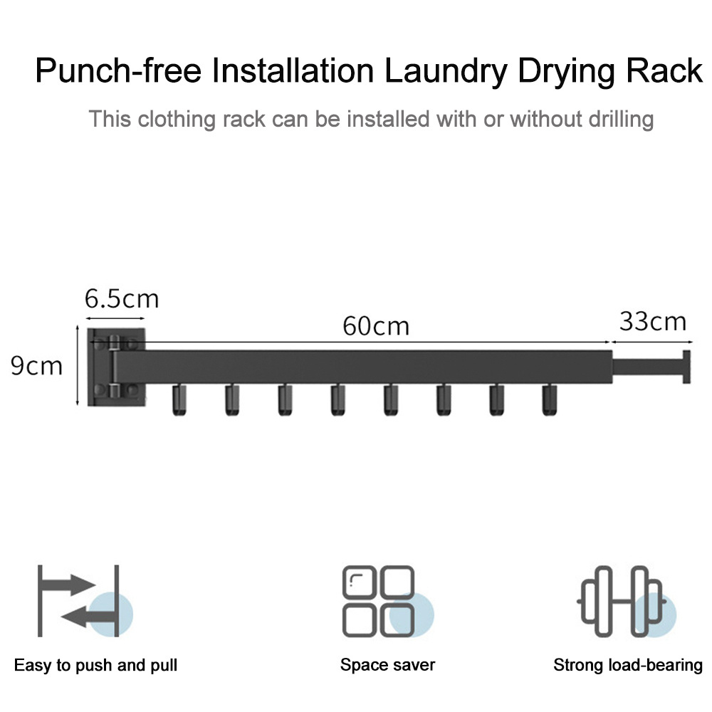 LINDON Wall Mounted Clothes Laundry Drying Rack Hanger with Hooks for Bathroom Bedroom Balcony