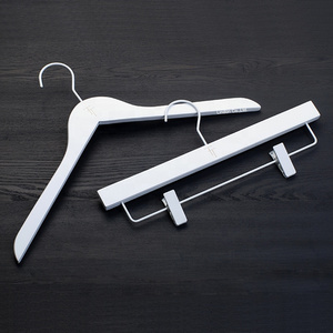 LINDON Luxury White Wooden Brand Custom Hangers with White Hooks and Clips