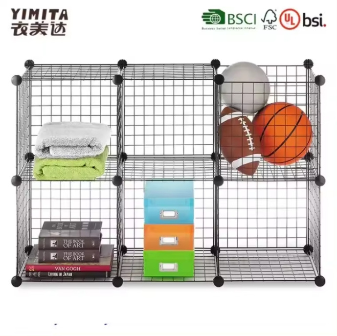 Multifunction metal storage cube grid wire modular cube storage organizer for sale