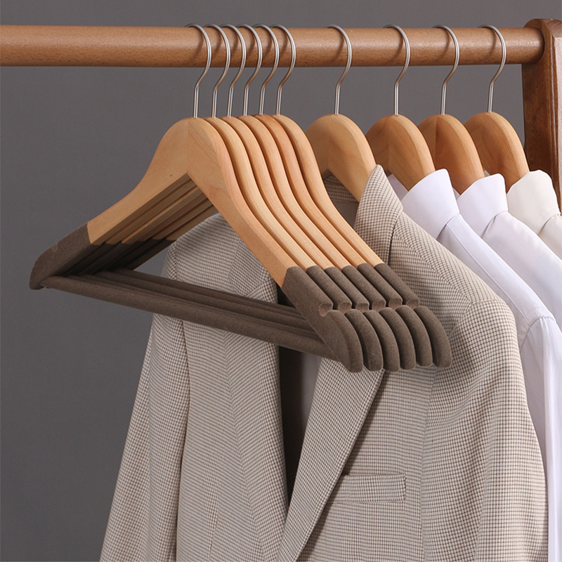 manufacturer custom non slip hanger flock shoulder luxury garment coat suit wood hanger