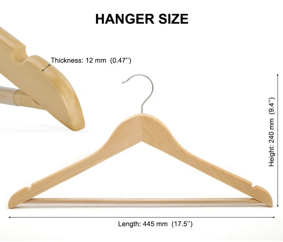 Wholesale Supermarket Supplier Non Slip Notched Closet organizer garment map Wooden coat Hangers