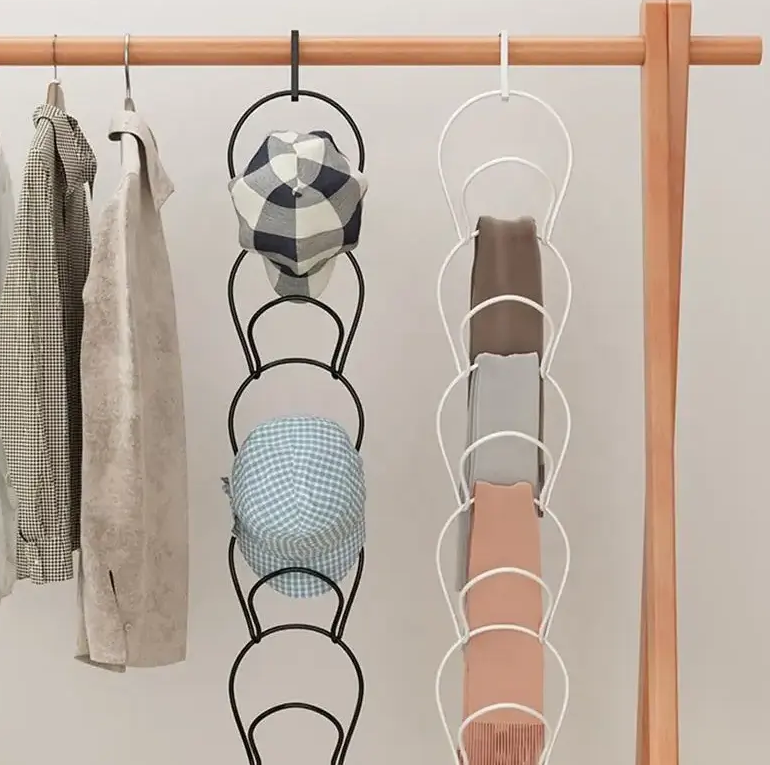 Closet wall towel bag display hanger metal folding 5 layer scarf tie hat rack organizer