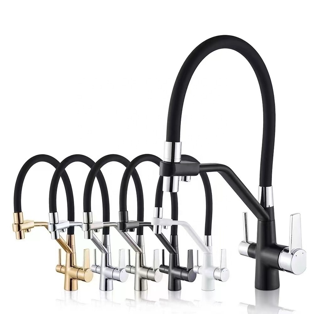 Black way3 Kitchen Sink Faucet 3 Way Water Filter Tap Kitchen Filtered Mixer Pull Down Faucet Kitchen Crane Pure Water Mixers