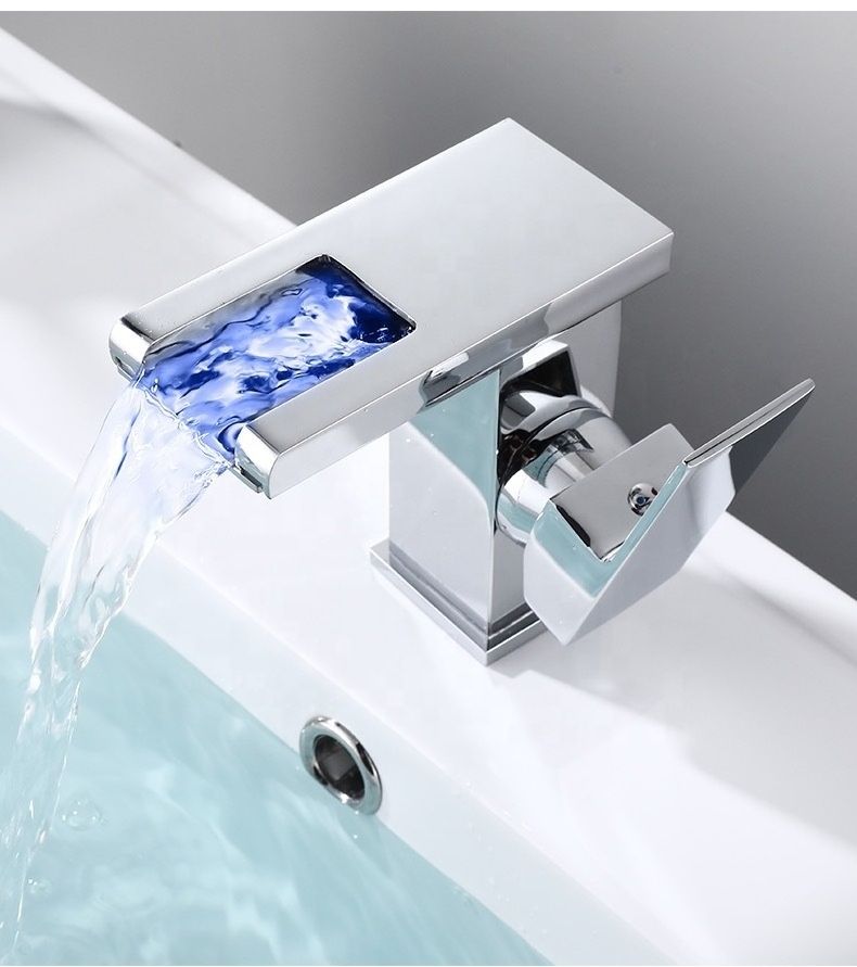 Hot Sale Hydroelectric Power LED Color Change Sink Mixer Tap Bathroom Waterfall Basin Faucet