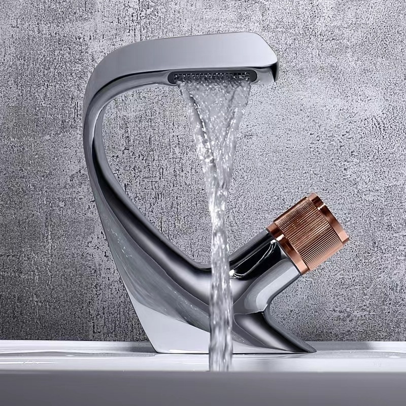 Unique Design Luxury Brass Bath Sink Waterfall Taps Hot and Cold Water Mixer Tap Wash Bathroom Basin Faucets