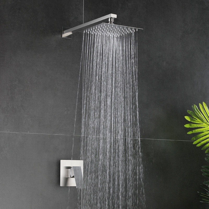 Single lever Matte Black Square Rain Shower head Concealed Wall Mounted Bathroom Shower panel set Ceiling shower head faucet