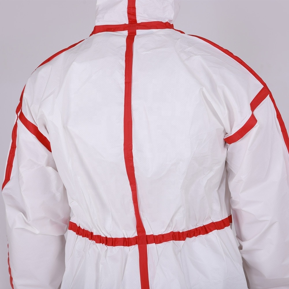 Disposable Coverall Suit PPE Safety Clothing Wafer-Proof Microporous SF Overalls with Red Tape Work Uniform Overol