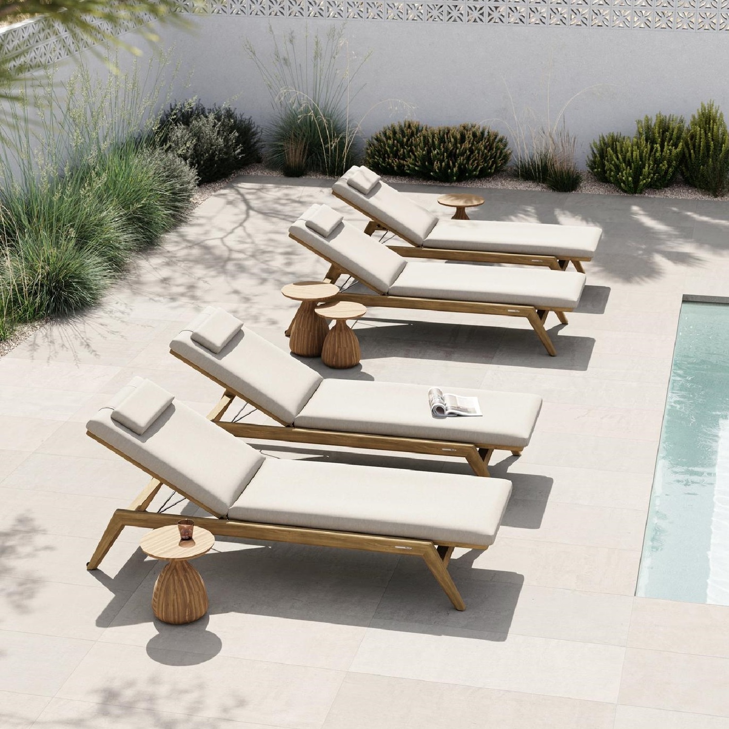 Leisure swimming pool sun lounge chair outdoor furniture teak armchair and armless lounger