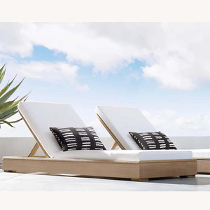 Luxury outdoor teak chaise lounge with cushion leisure outdoor furniture for villa poolside beach lounger