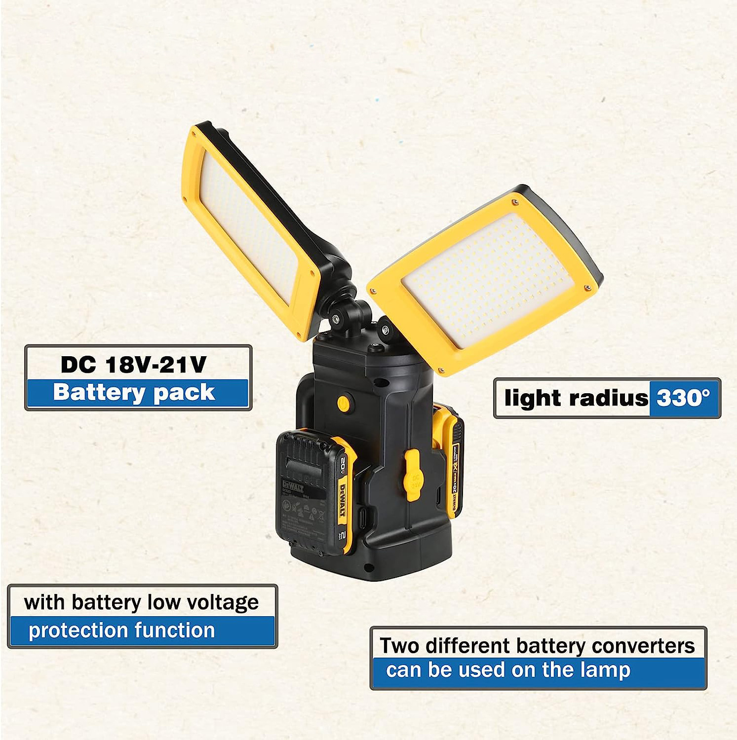 HENGLAI Cordless 12000 Lumen Flood Work Light Detachable Tripod Stand Dewalt Milwaukee Makita Battery Brightness Adjustable