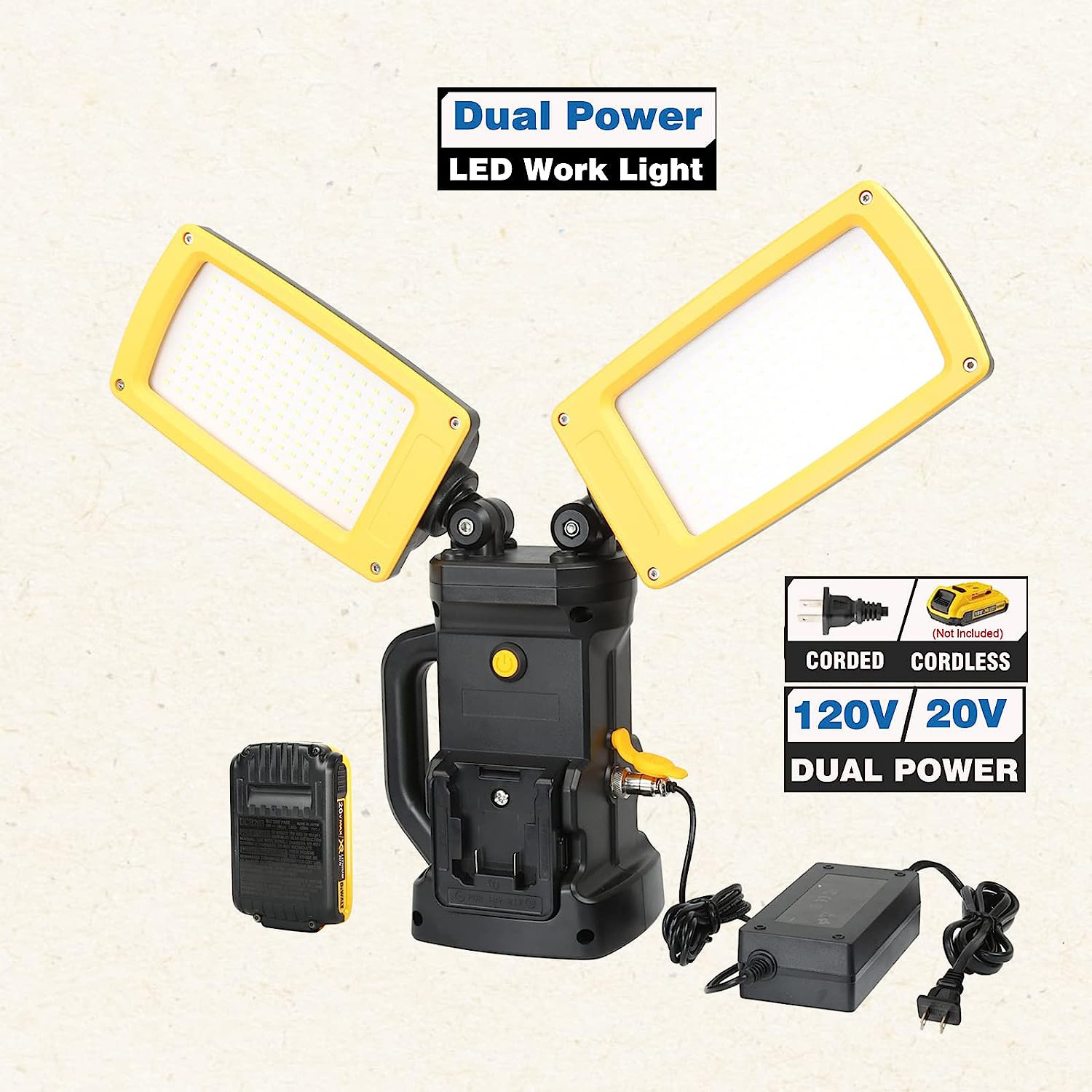 HENGLAI Cordless 12000 Lumen Flood Work Light Detachable Tripod Stand Dewalt Milwaukee Makita Battery Brightness Adjustable