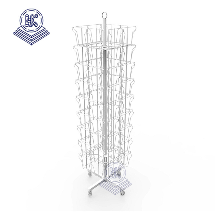 Custom Floor Metal Wire Spinning Calendar Spinner Rack Greeting Card Display Stand Rack For Books