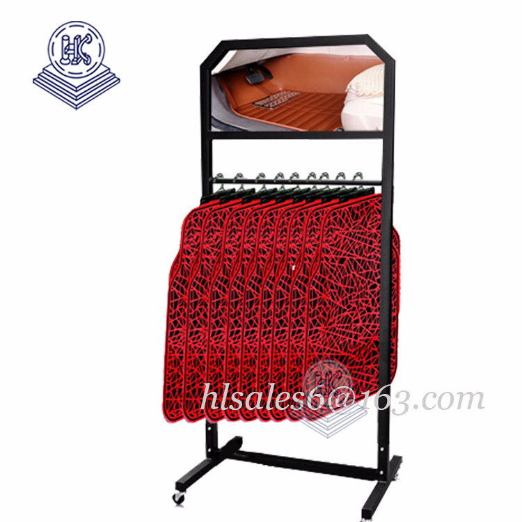 Multi-function floor showroom metal door mat display stand car mat display shelving rug carpet racks