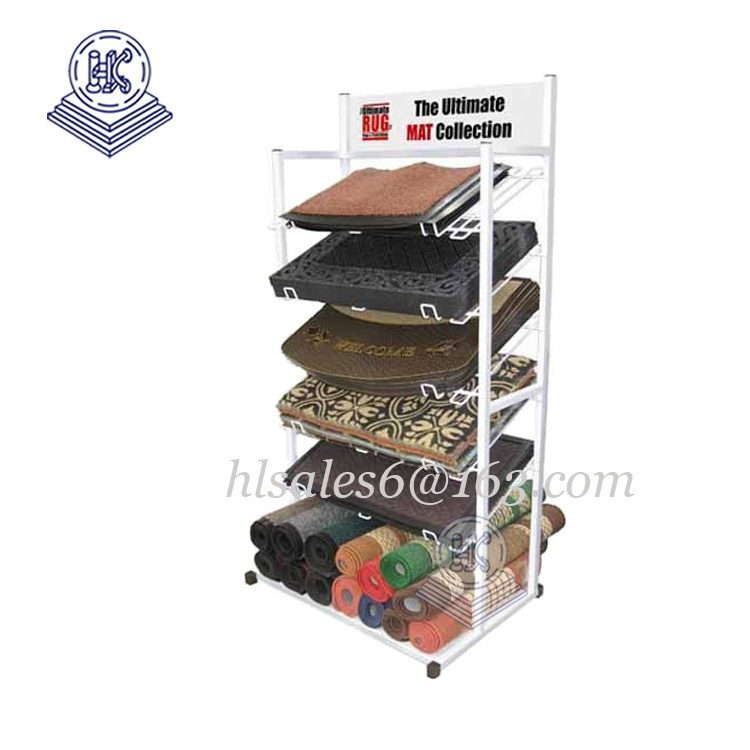 Multi-function floor showroom metal door mat display stand car mat display shelving rug carpet racks