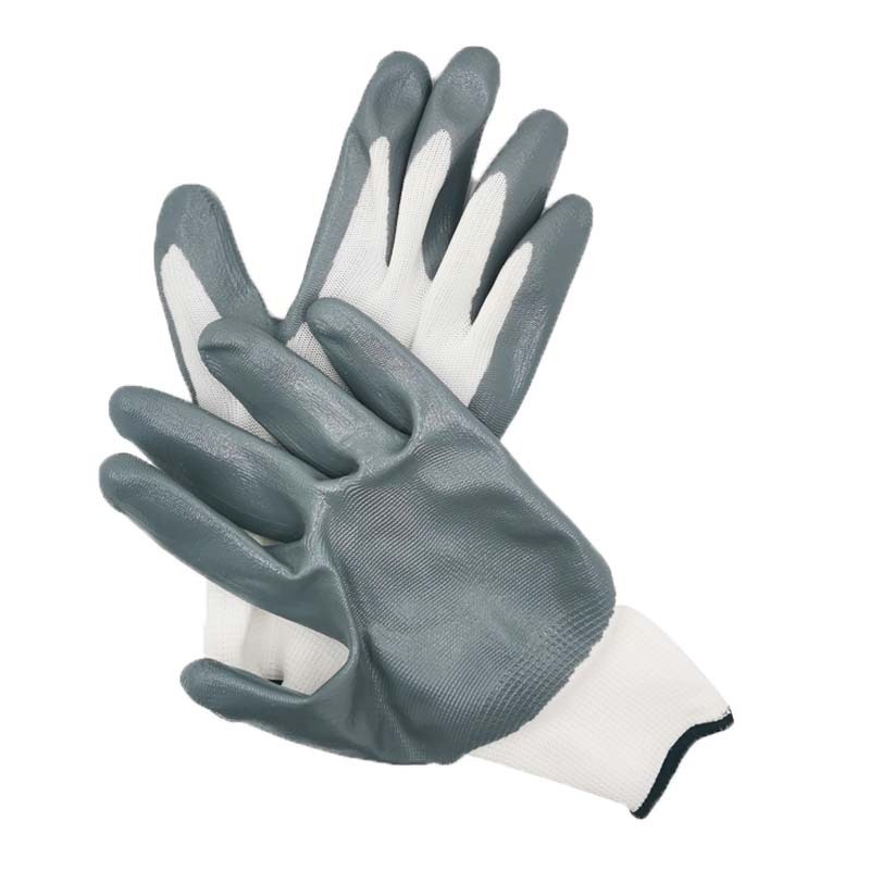 Top Quality Oil Resistant Nitrile Coated Construction Work Gloves Safety Nylon Nitrile Dipped Building Gloves 13G