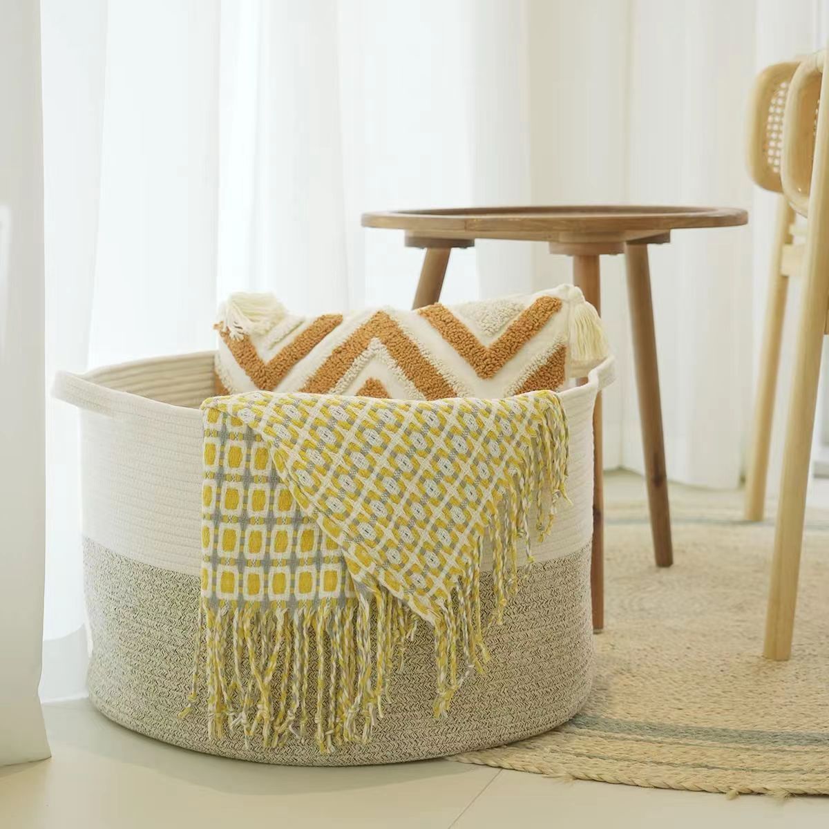 Custom bathroom big kids toys bins hamper foldable collapsible bag hand woven cotton rope laundry storage baskets with lid