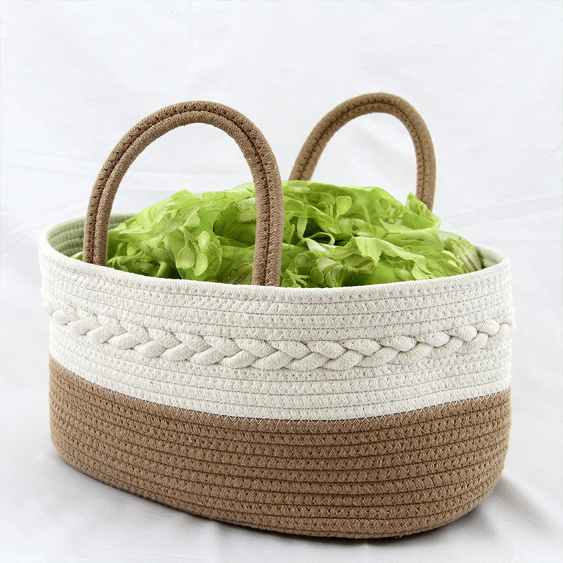 Baby Diaper Basket Cotton Rope Storage Basket Bin with Durable Handles for Nursery Baby Gifts