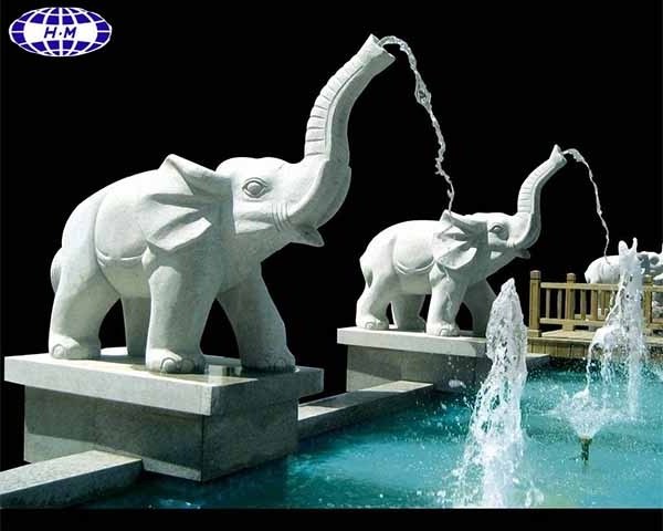 Small grey white granite elephant water fountain