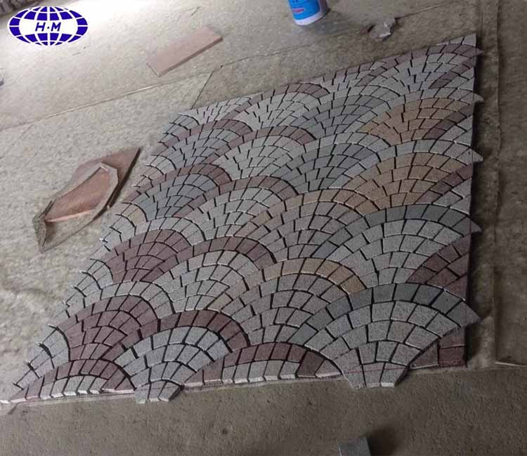 China granite fan design cobblestone paver mats