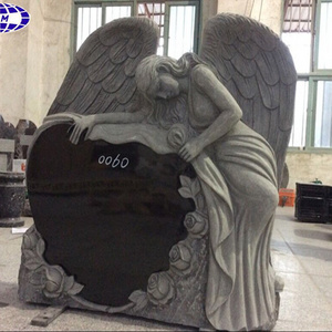 Chinese absolute black granite headstone with angel wings