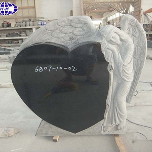 Chinese black granite standing angel headstone with red heart