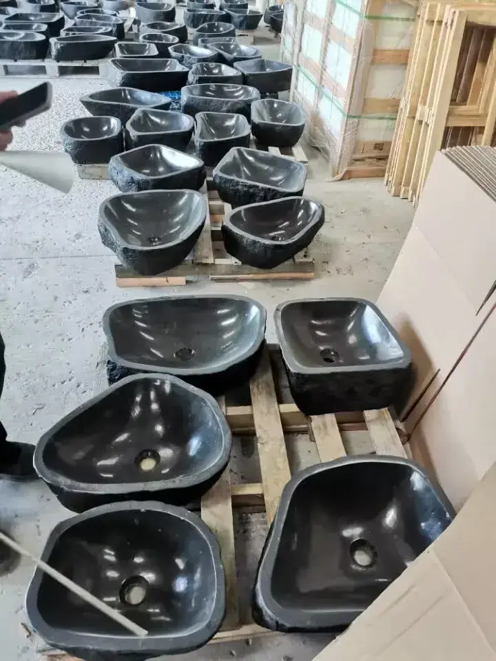 Professional Factory Various Designs Black Natural River Stone Bathroom Sink