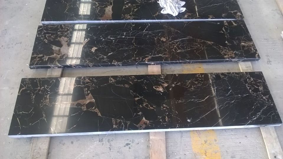 Competitive Price Chinese Polished Black Nero Portoro Gold Marble Floor Tiles